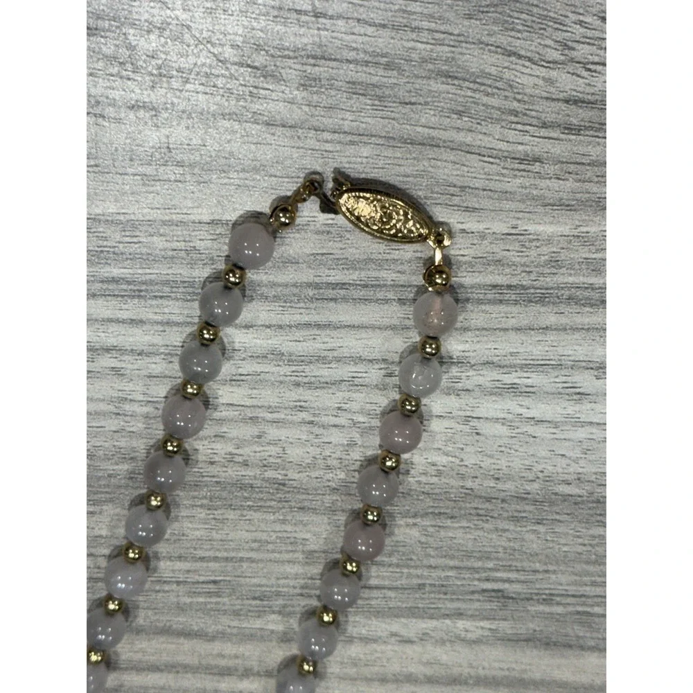 Vintage Rose Quartz Beaded Necklace‎ Graduated Stones Gold Tone Spacer Box Clasp
